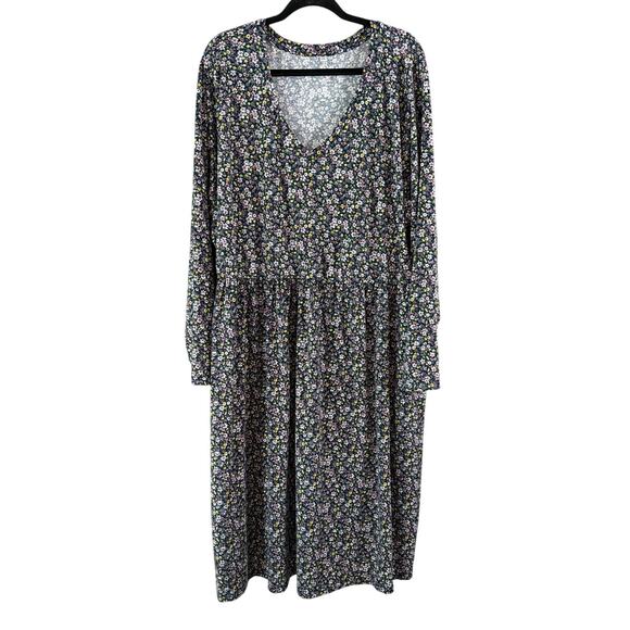 RITERA Women's Plus Size Blue Floral V-Neck Long Sleeve Dress Size 5X - Picture 1 of 5